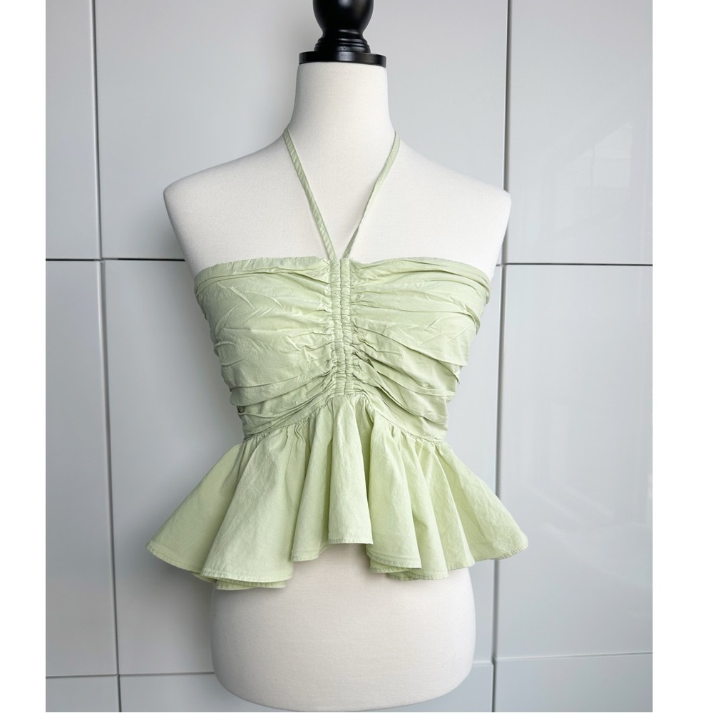 MABLE Babydoll Peplum Top Size Medium Coquette Dainty Sleeve Green Anthropologie